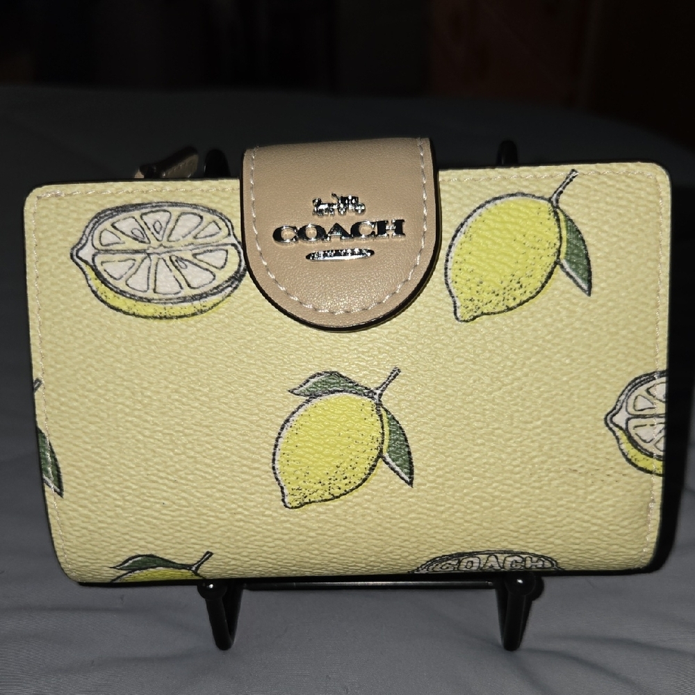 COACH Lemon Print Yellow Medium Wallet NWT